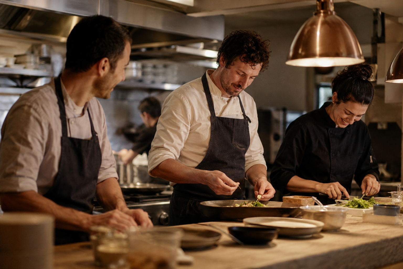 Équipe fictive réunie dans la cuisine